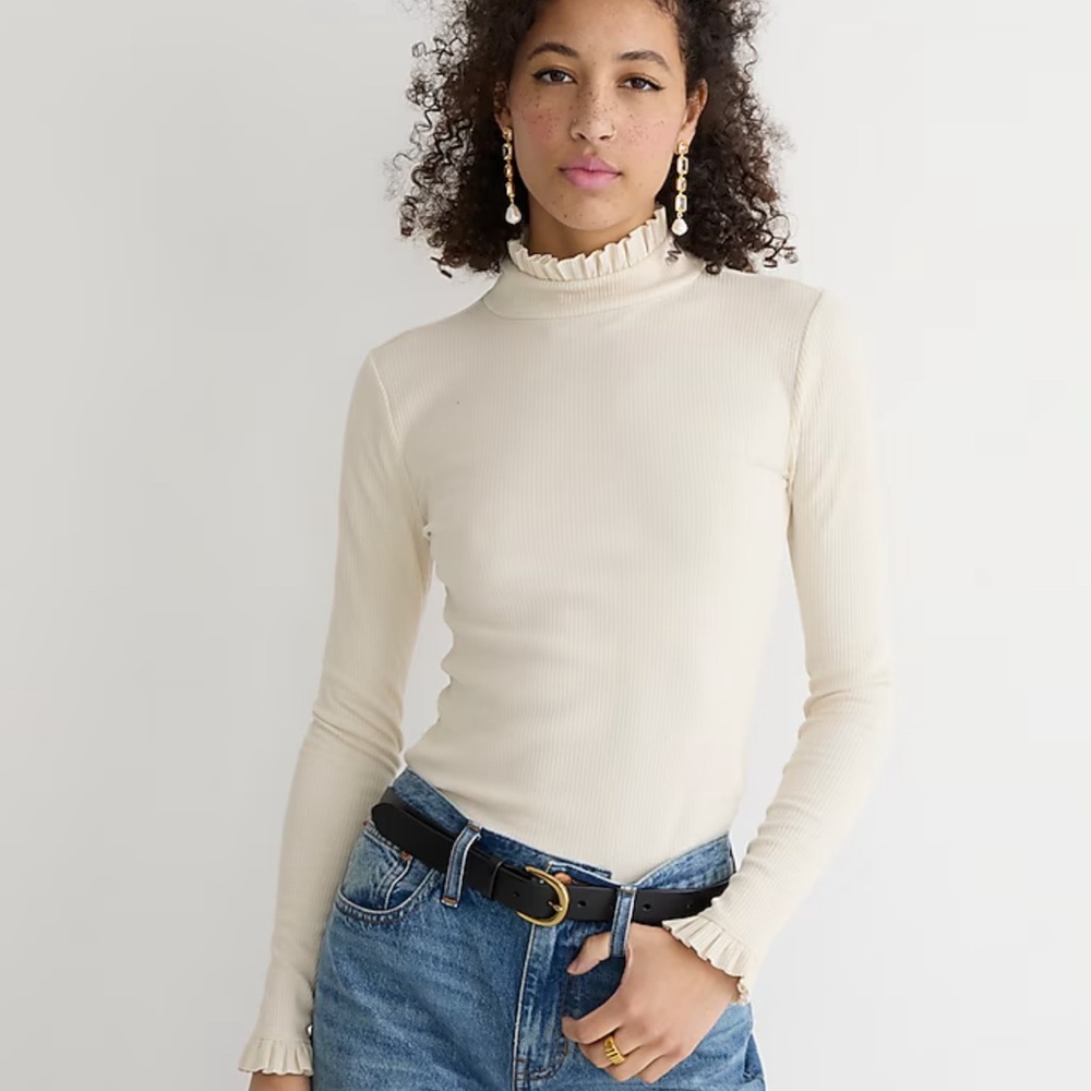 Jcrew Vintage rib ruffle mockneck T-shirt sz M BM317